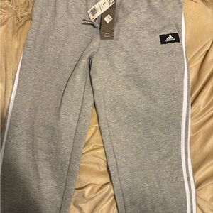 *NWT* Adidas Gray and White Sweatpants with Stripes